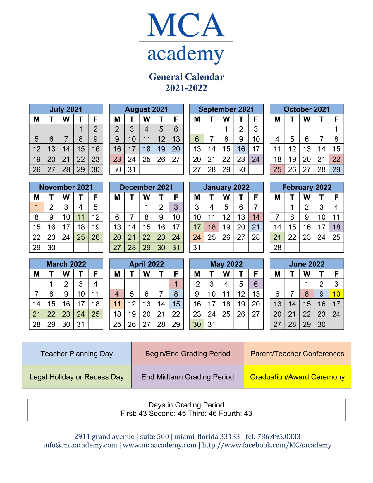 Fau 2022 23 Calendar School Calendar 2021-2022 - Mca Academy