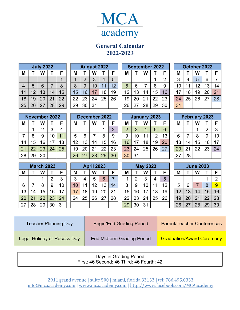 SCHOOL CALENDAR 2022 2023 MCA Academy